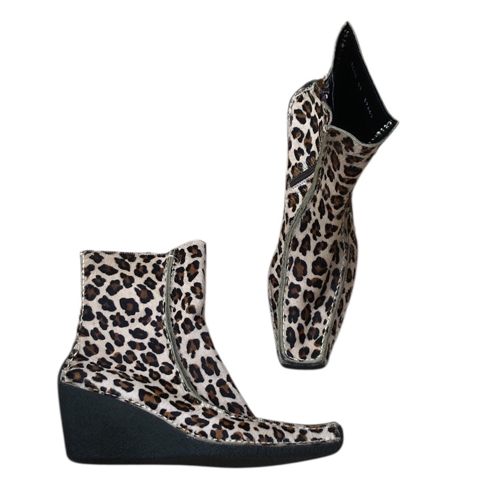 NEW Pons Quintana Wedge Ankle Boots Size EU 39 US 8.5 Tan Pony Hair Leopard